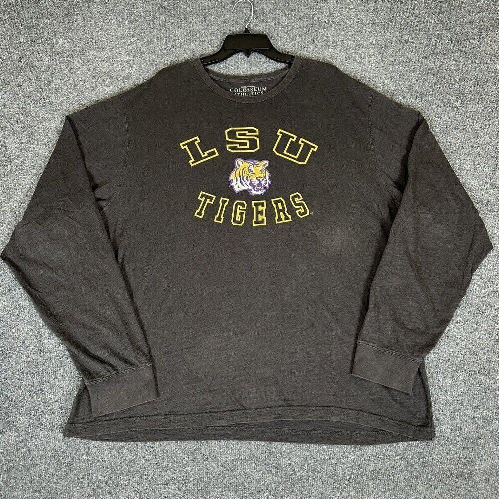 LSU‎ Tigers T-Shirt Mens 2XL Grey Long Sleeve Short Sleeve Football Cotton Adult